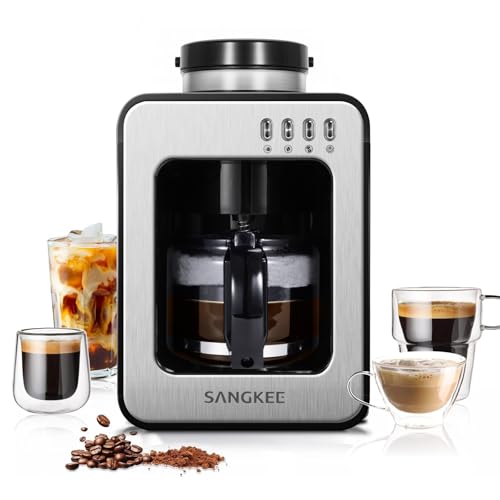 Catálogo de Cafetera 40 Tazas Top 5. 48 SANGKEE Cafetera de Goteo con Molino Integrado 4 tazas,Intensidad Ajustable,Automática Preparación Rápida,Función de Conservación de Calor y Antigoteo,con filtro permanente y...