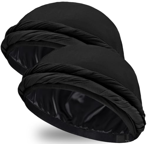 Image of Ababalaya Upgraded Satin Lined Halo Turban Durag for Men &Women Sleeping Bonnet PRE-Tied Headwraps for Hair Loss