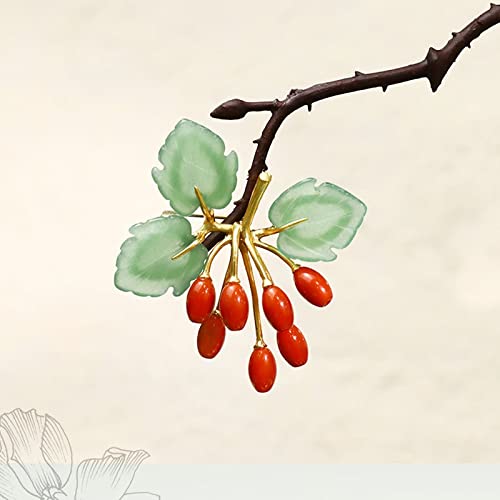 Broszka Pin dla Kobiet Mężczyzn Pań Eleganckie Akcesoria Jade Czerwony Koral Derenia Kształt Broszki Luksusowy Ślub Bankiet Broszka Biżuteria Ślub Urodziny Akcesoria Imprezowe