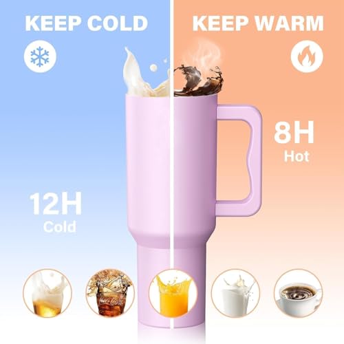 Image of Zephorus Personalized Stainless Steel Tumbler with Handle, 1200ml Capacity, Black Insulated Travel Mug with Straw, Custom Name Design (40 - Oz - Purple)