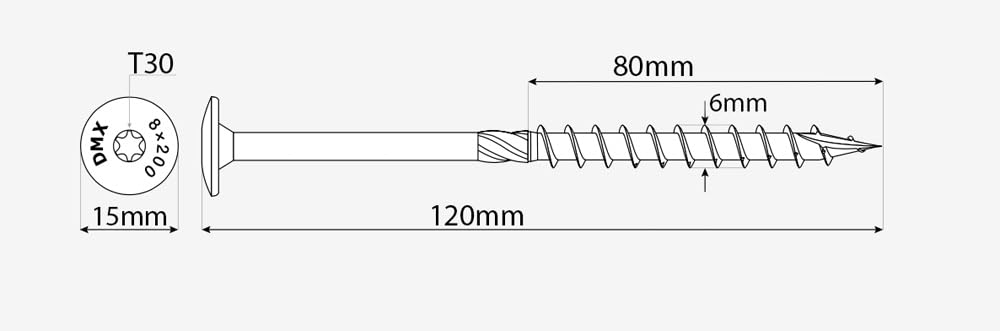 6mm x 120mm 'D' High Performacne Yellow Hardened Wafer Head Torx Wood Timber Construction Screw Sleepr Screws with Flat Head Carpenter Screws (Pack of 20) J06-J09ABC - Image 2