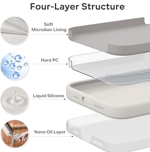 Image of Elzzi Microfiber Logo Cover Compatible for iPhone 14 Pro Max Case Liquid Silicone Cases Full Body 4 Layer Protective Covers Shockproof Back Cover (Stone)
