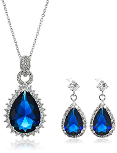 Crystalline Azuria Jewelry Set for Women: White, Simulated Sapphire or Emerald Cubic Zirconia Crystal Costume Jewelry for Women Wedding Jewelry Sets for Brides Bridesmaid, 18K White Gold Plated Necklace and Earring Set Crystalline Azuria Jewelry Set for Women: White, Simulated Sapphire or Emerald Cubic Zirconia Crystal Costume Jewelry for Women Wedding Jewelry Sets for Brides Bridesmaid, 18K White Gold Plated Necklace and Earring Set