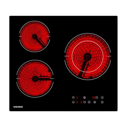 WEHIMO Plaque Vitrocéramique 3 Feux Encastrable, 5500W, 9 Niveaux de Température, Commande Tactile, Sécurité Enfant, Minuterie de 1 à 99 Minutes,...