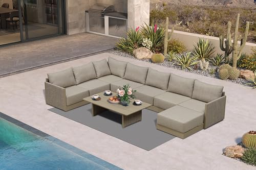 Image of PURPLE LEAF Patio Sofa 9 PCS w /Coffee Table, Powder-Coated Frame, Beige