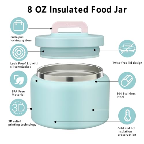 Image of JXXM 8 Oz Thermo Food Jar for Hot & Cold Food for Kids, Insulated Lunch Containers Hot Food Jar,Leak-Proof Vacuum Stainless Steel Wide Mouth Lunch Soup Thermo for School (A-Ice Blue)
