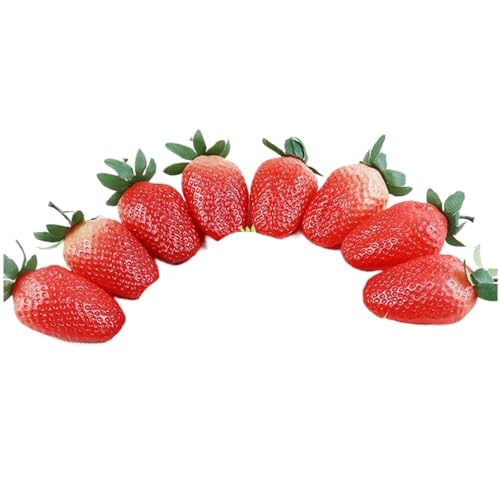 Frutas Falsas,Frutas Artificiales 10 Uds. De fruta Artificial, fresa falsa de plástico DIY, simulación de fresa, adorno artesanal, accesorios de fotografía, decoración navideña for el hogar(6.5cm-10pc