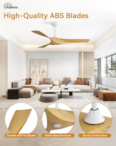 Image of Sofucor 52 Inch Ceiling Fans No Lights, Modern Ceiling Fan with 3 Plastic Blades, 4500CFM 6-Speed 3-Timer Reversible DC Motor, for Bedroom Living Room Patios Office, ETL /FCC