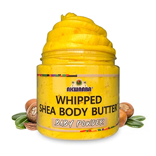 Akwaaba Whipped Shea Butter | Body & Hair Moisturizer | With Raw Shea Butter From Ghana | Rich Vitamins A And E | Natural Yellow 12Oz (Baby Powder) #TOP8