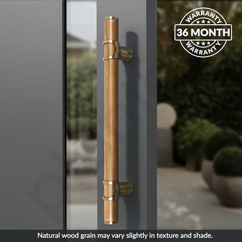 Image of Plantex 12 Inch Main Door Handle /Stainless Steel & Wooden Door Handle /Pull-Push Handle for Door /Office & Hotel - Pack of 1 (DTMD-428, Brass Antique & Wood)