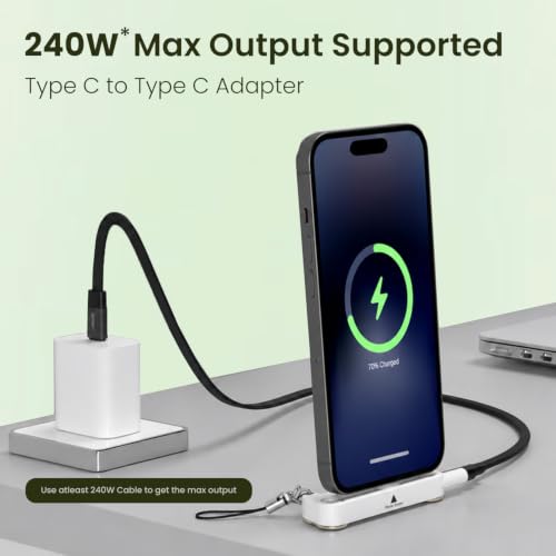 Image of Portronics 240W Dockpin Type C to Type C Adapter with in Built Stand, Smart E-Marker Chipset, Pocket-Sized Connector, Compact Cable-Free Design, Compatible with Laptops, Smartphones, Tablets(White)