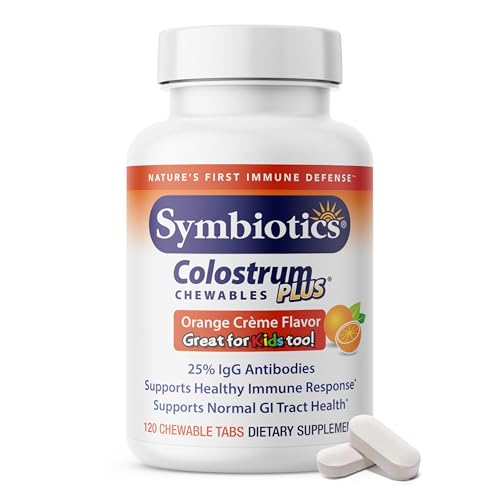 Symbiotics Naturade Colostrum Chewable Tablets – Immune & Digestive Support with Lactoferrin, Gluten Free, Low Sugar, Easy Daily Wellness Nutrition (120 Count - Orange Cream)