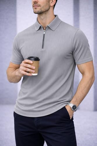 Image of Mack Jonney Men Ribbed Polo T-Shirt | Regular Fit | Half Sleeve | Zip Collar Casual T-Shirt-MJ-94