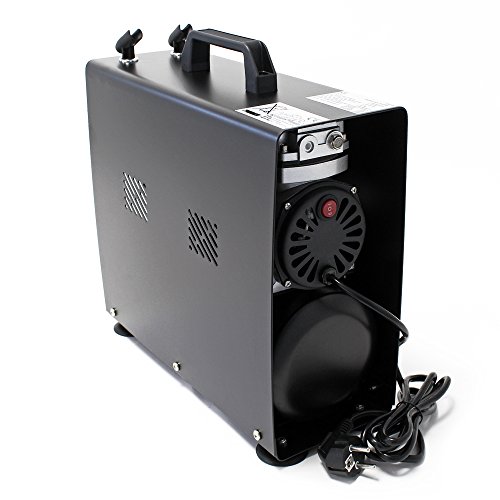 Wiltec airbrush zuigercompressor AF196A airbrushcompressor met 2 cilinders en luchttank voor werking tot 6 bar met manometer - Afbeelding 3