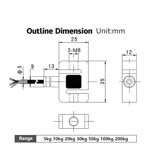Capteur de force de compression à cellule de charge DYLY-107 plat 200Kg - 3