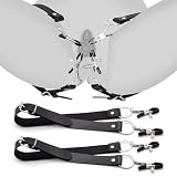 BDSM Labia-Spreizer mit einstellbaren Klammen für Vaginal-Klitoris-Play, PU-Lederstraps mit Metallhaken