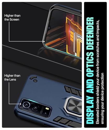 Image of WOW IMAGINE Shock Proof Back Case Mobile Cover for iQOO Z3 | Back Cover Case (Tough Armor | Hybrid PC + TPU | Ring Holder & in-Built Kickstand | Blue)