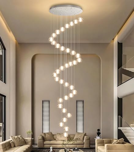 Image of 36 Light 216'' Long Large Crystal Chandeliers LED Chandeliers for High Ceiling Handing Light Fixture for Entrance Hallway Foyer Staircase Lobby Silver