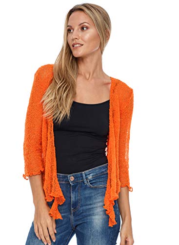 Shu-Shi Womens Sheer Shrug Tie Top Cardigan Lightweight Knit One Size 2-12 (One Size, Sunset Orange) #TOP3