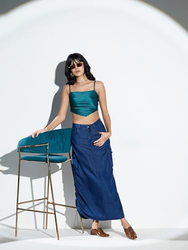 Image of Miss Chase Women's Regular High Rise Above Knee Stretchable Denim Skirt