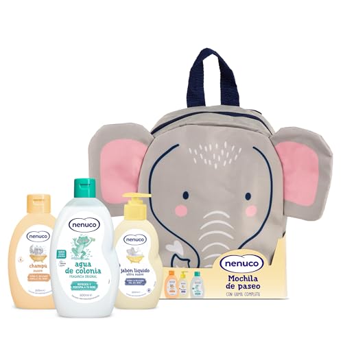Nenuco Pack Bebé Mochila de Paseo Elefante, con Gama Completa, Colonia, Jabón, y Champú, 3x200ml