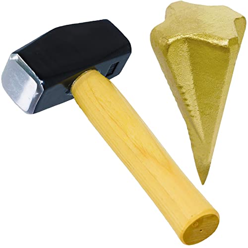 SPARES2GO Log Splitter Hammer Kit (4lb / 2kg Hickory Lump Club Sledge + Wood Splitting Maul Wedge)