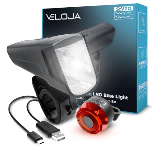 VELOJA Fahrradlicht Set 100 Lux StVZO zugelassen – Fahrradlampe vorne +...