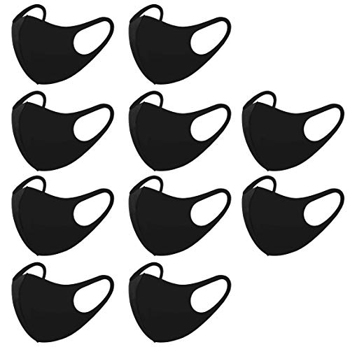 Light Cool Paisley Bandana Face Protective Covering Unisex Reusable Washable Multi Set (10 Pack, Plain Black)