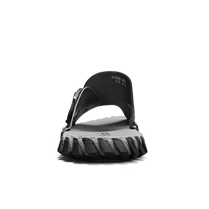 Slide Sandals For Men Open Toe Fixed Strap Lightweight Double Buckle PU Leather Water Resistant Outdoor Slipper Shoes3