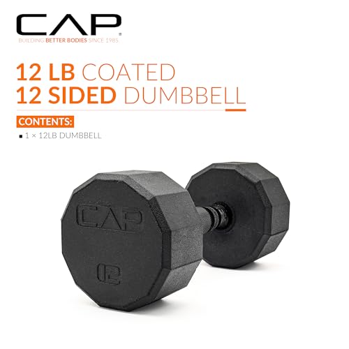 Image of CAP Rubber Coated Dumbbell Weights, Free Weights for Home Gym Strength Training, Anti-Roll Hex Dumbbells with Black, Chrome & Comfort Grip Handles, Singles