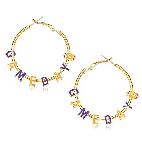 Game Day Football Earrings - Women's Hoop Earrings in Red & Blue for Sports Fans & Moms