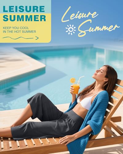 Neer 3 Pack Women Capri Pants, Cotton Wide Leg High Waist Crop Lounge Sweatpants Summer Yoga Casual Workout Pants with Pocket2