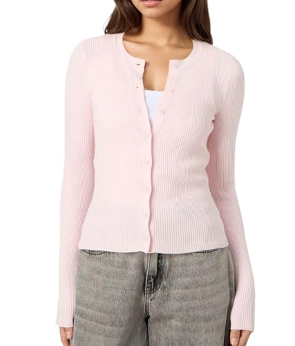 Image of Women Casual Long Sleeve Crewneck Ribbed Knit Crop Cardigan Tight Slim Fit Button Up Sweater Shirts Fall Outfits
