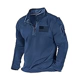 H HYFOL Men's USA Flag Graphic Pocket Pullover American Patriotic 1/4 Zip Stand Collar Long Sleeve Sweatshirts(Dark Blue,M)
