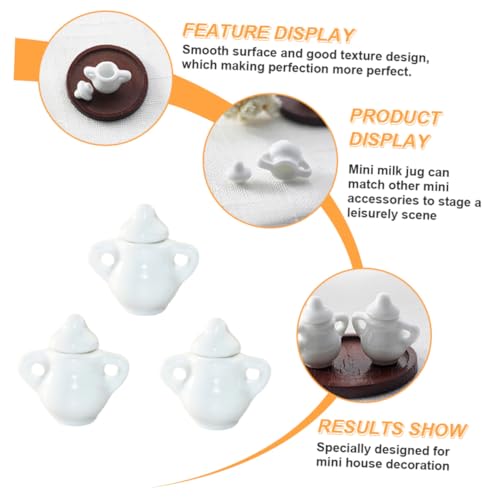 Abaodam 3個 ミニチュア製ミニ砂糖壺 白色ミニジャグ ドールハウスキッチン装飾 スケールドールハウス用 模型インテリア兼用