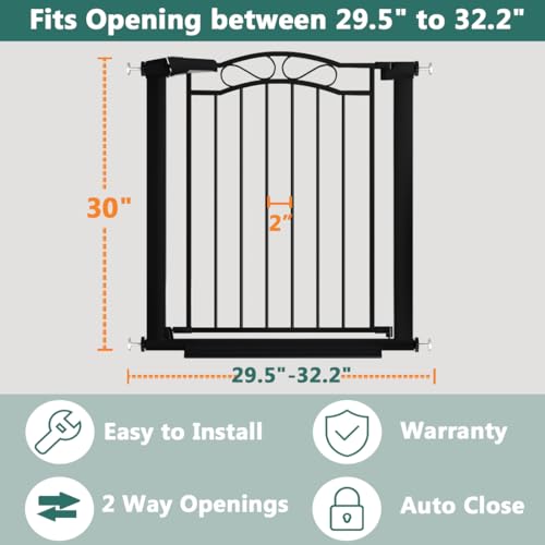 Image of Fairy Baby 29.53 inch-32.28 inch Wide Baby Gate with Door, Walk Through Baby Gates for Stairs Pressure Mounted no Drill, Indoor Tension Metal Pet Dog Gate, Auto Close Child Safety Gate, Black