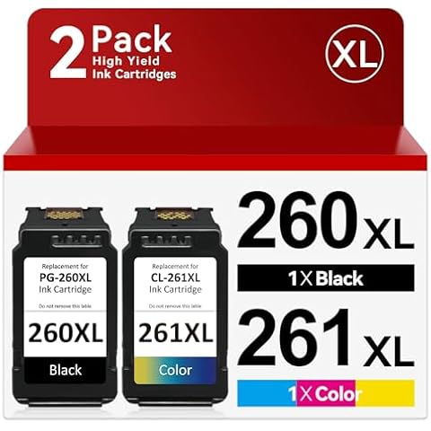 PG-260XL CL-261XL Ink Cartridge Compatible for Canon 260 and 261 Ink Cartridges Compatible for Canon 260XL and 261XL Ink cartridges Compatible for Pixma TR7020 TS6420 TR7022 TS5300 Printer (2 Pack) Cover