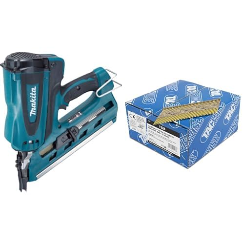 Makita GN900SE Akku-Gasnagler 7,2 V, Schwarz, Blau, Petrol & Tacwise 1124 Streifennägel Ring Verzinkt 2,8/50mm (3,3000 Stück)