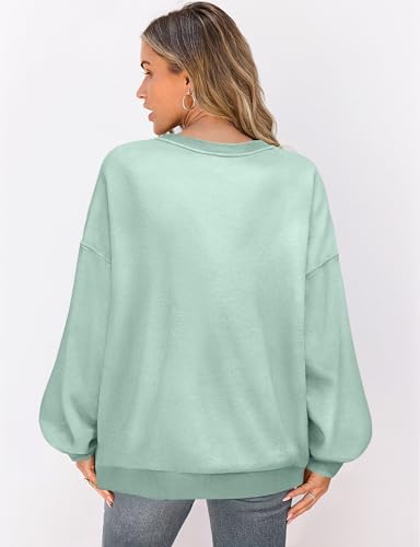 Image of UEU Women Oversized Striped Crewneck Sweatshirt Long Sleeve Color Block Pullover Tops Casual Loose Workout Shirt