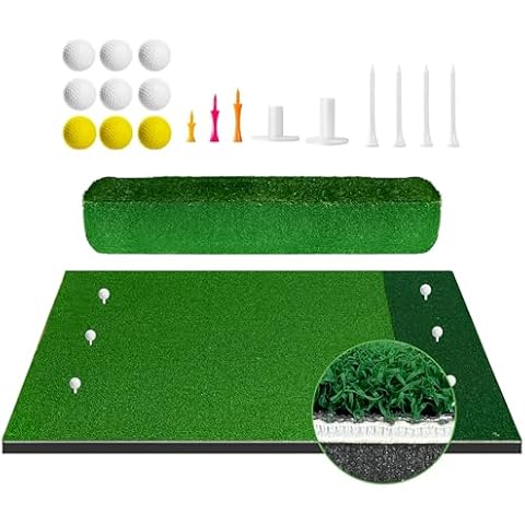 CoxiVision Golf Mat - 5x4ft Premium Dual-Turf Golf Mats Practice Outdoor/Indoor,Thicken Golf Hitting Mat with 3MM Spring Layer,9 Golf Balls,9 Golf Tee for Precision Pro Golf Swing in Backyard, Garage Cover