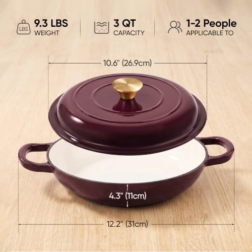 Image of Dutch Oven Enameled Cast Iron with Lid - Big Dual Handles - Oven Safe up to 500F - Classic Round Pot for Versatile Cooking (Fig, 7 QT)