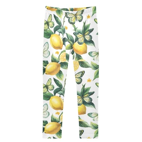 Green Butterfly Lemon Girls Leggings Kids Yoga Pants Dance Active Tights 4T