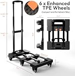 Voipvvii Camion à main pliant 500lbs, Chariot à Dolly Portable, 6 Roues, Collapsible, Noir, Idéal pour le voyage et plus encore