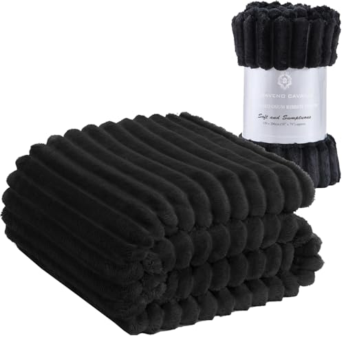 Throws for Sofa Bed, Black Large 200 x 240 Cm Chunky Ribbed Cord Faux Fur Thick Osum Blanket Throw for Winter Ultra Soft Touch Cosy Warm Queen Blankets for Bedroom Living Room Couch - Image 9