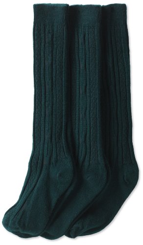 Jefferies Socks Little Girls' School Uniform Cable Knee High (Pack of 3), Hunter, Small