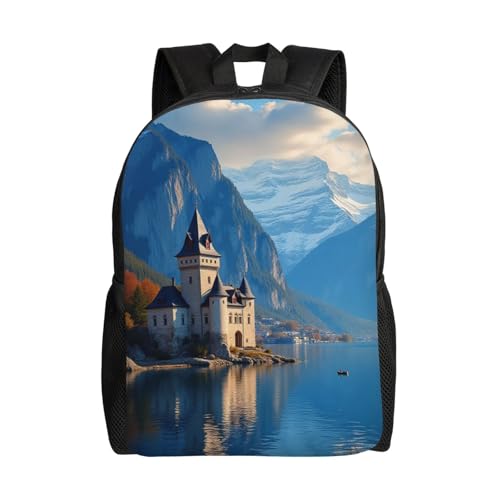 Comfort Fit Unisex Jigsaw Puzzle Castle The Shore of Lake Mountains The Backpack Durable Commute Travel Adventures 16 in