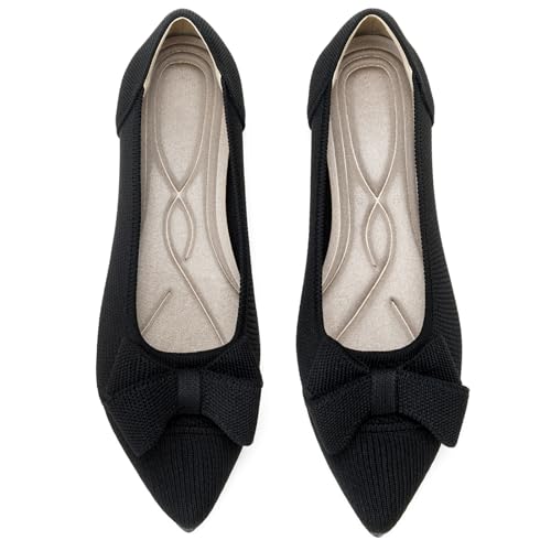 Women's Flats Shoes Comfortable Slip On Shoes Classic Dressy Pointed Toe Bow Knit Ballet Flat