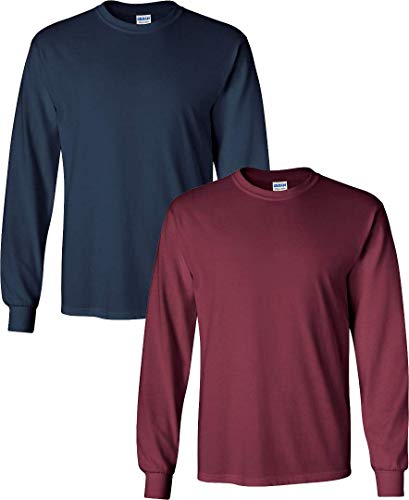Image of Cotton 6 oz. Long-Sleeve T-Shirt (G240) (Pack of 2) Navy-Maroon Medium
