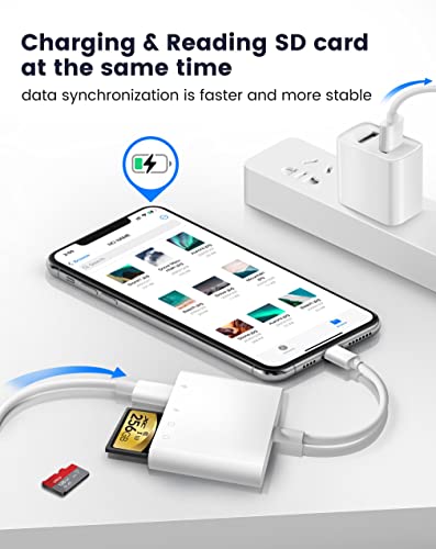 Sd Card Reader For Iphone Ipad, 4 In 1 Micro Sd/Sd Card Reader To Iphone Adapter, Sd Card Viewer With Tf/Sd Dual Slot, Portable Camera Memory Card Reader For Iphone With Charging Port, Plug And Play #TOP4