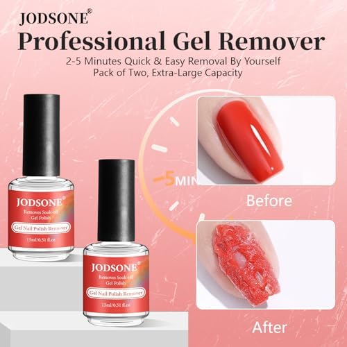 Image of JODSONE Gel Nail Polish Remover Kit 2Pcs Gel Remover 1Pc Latex Tape Liquid Professional Soak Off Gel Nail Removal Set for Nail Art Manicure Pedicure at Home Includes Sanding Strips and Steel Pushers